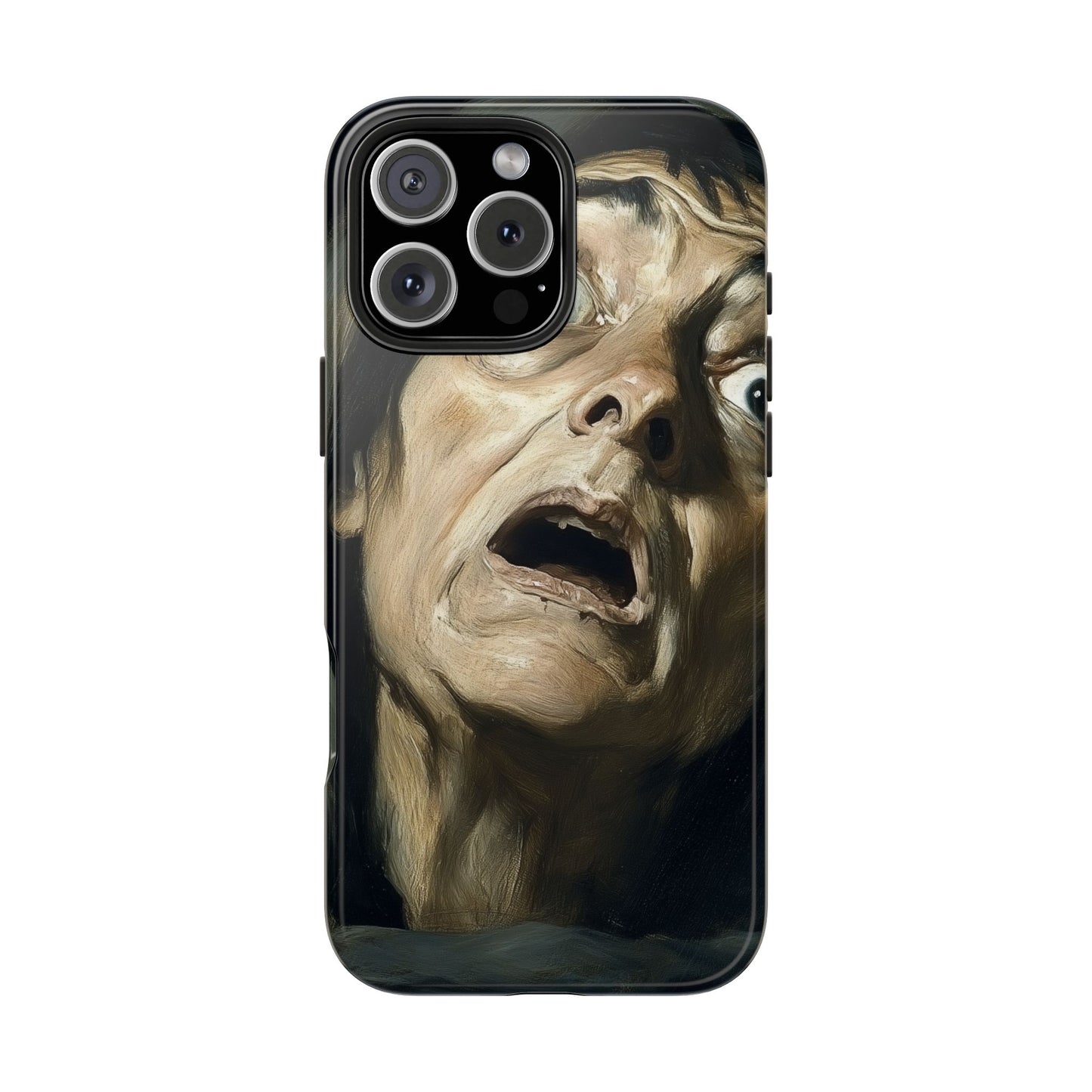 Classic horror expression phone case inspired by Goya art perfect gift for art lovers vivid expressionist design unique fright night cover dramatic face art intense emotional impact great for horror enthusiasts dark aesthetic phone protector