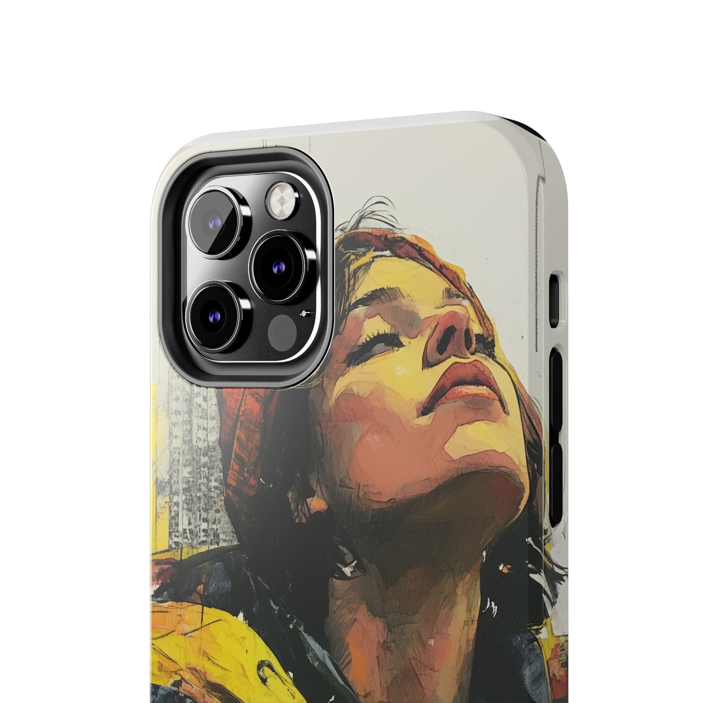 Urban style phone case young dreamer design perfect youth gift vibrant yellow jacket artistic city background inspirational street art cover modern urban explorer great for young adults trendy city life phone case emotional portrait cover