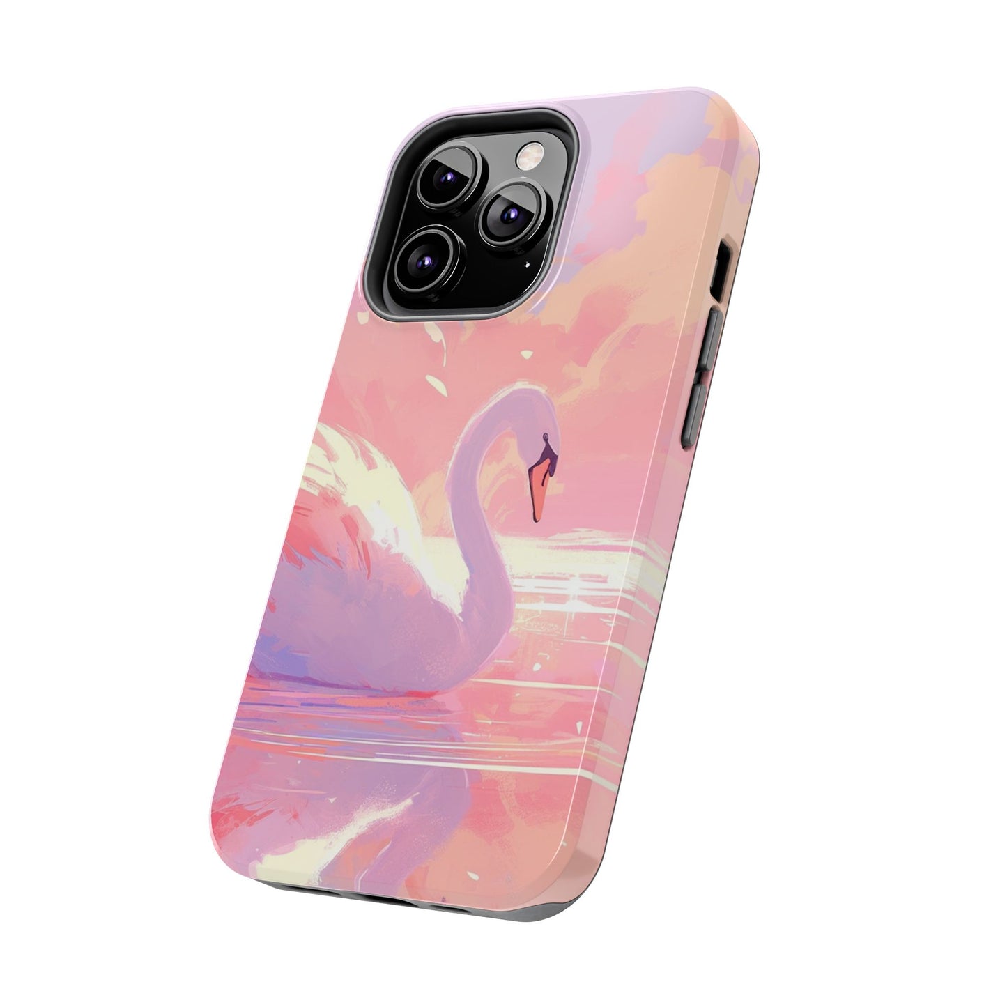 Swan lake phone case perfect kids gift pink swan art dreamy water scene cool animal cover vibrant easy fit colorful swan design smooth reflection unique protector peaceful lake image perfect children's gift vibrant art cover gift for kids easy phone case