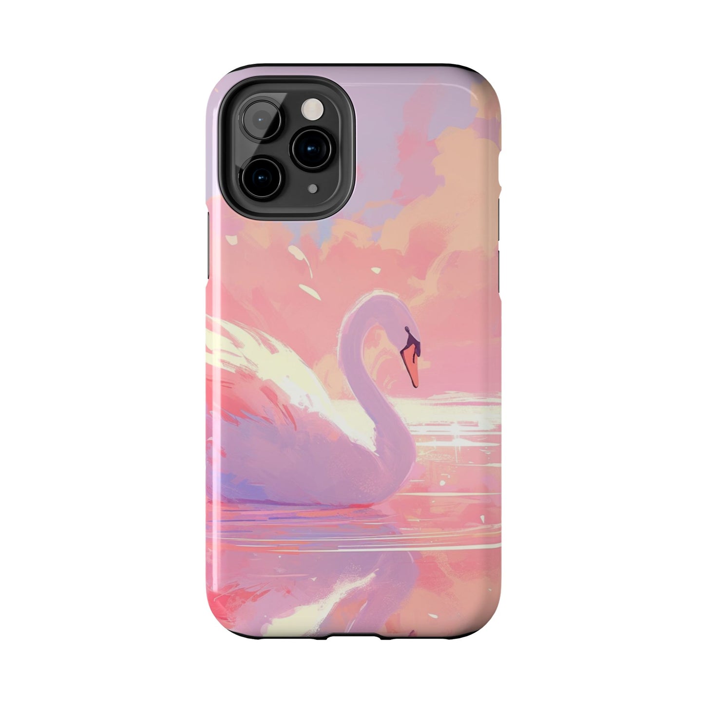 Swan lake phone case perfect kids gift pink swan art dreamy water scene cool animal cover vibrant easy fit colorful swan design smooth reflection unique protector peaceful lake image perfect children's gift vibrant art cover gift for kids easy phone case