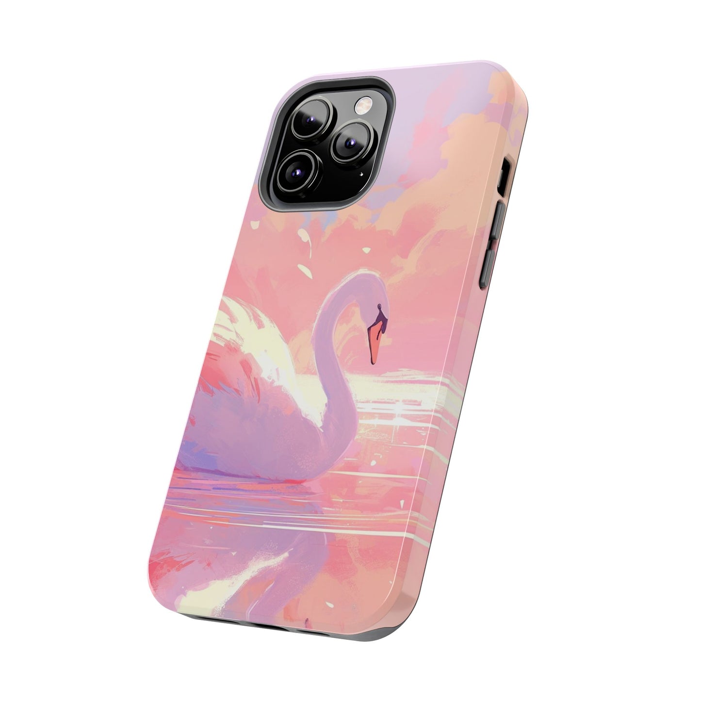 Swan lake phone case perfect kids gift pink swan art dreamy water scene cool animal cover vibrant easy fit colorful swan design smooth reflection unique protector peaceful lake image perfect children's gift vibrant art cover gift for kids easy phone case