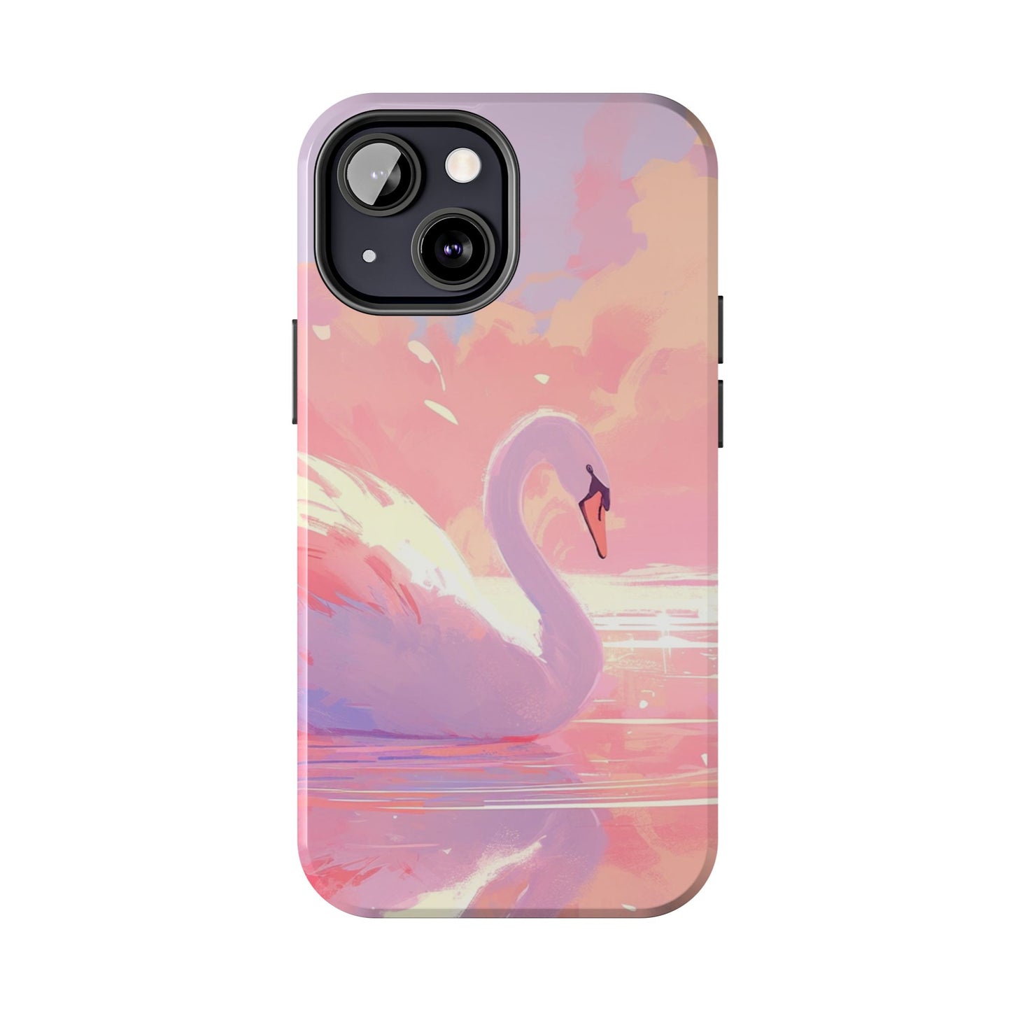 Swan lake phone case perfect kids gift pink swan art dreamy water scene cool animal cover vibrant easy fit colorful swan design smooth reflection unique protector peaceful lake image perfect children's gift vibrant art cover gift for kids easy phone case