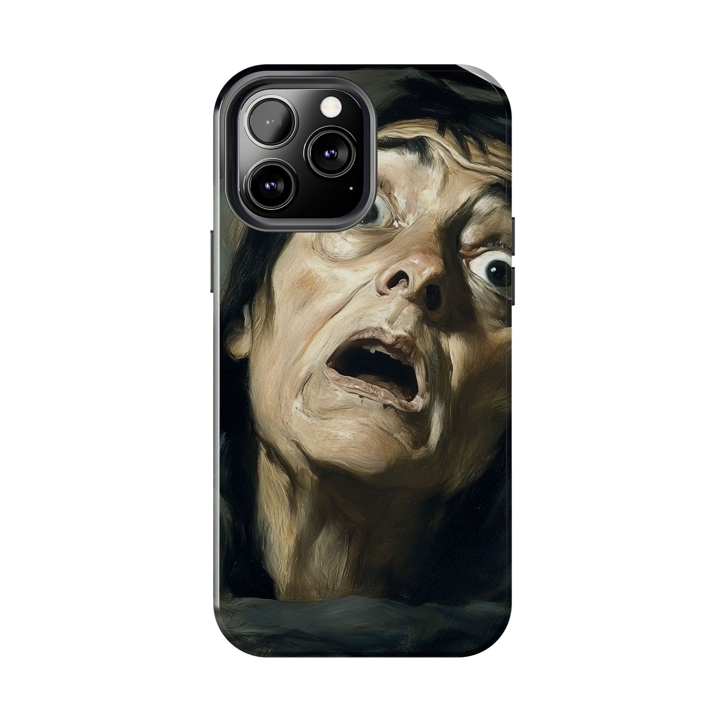 Classic horror expression phone case inspired by Goya art perfect gift for art lovers vivid expressionist design unique fright night cover dramatic face art intense emotional impact great for horror enthusiasts dark aesthetic phone protector