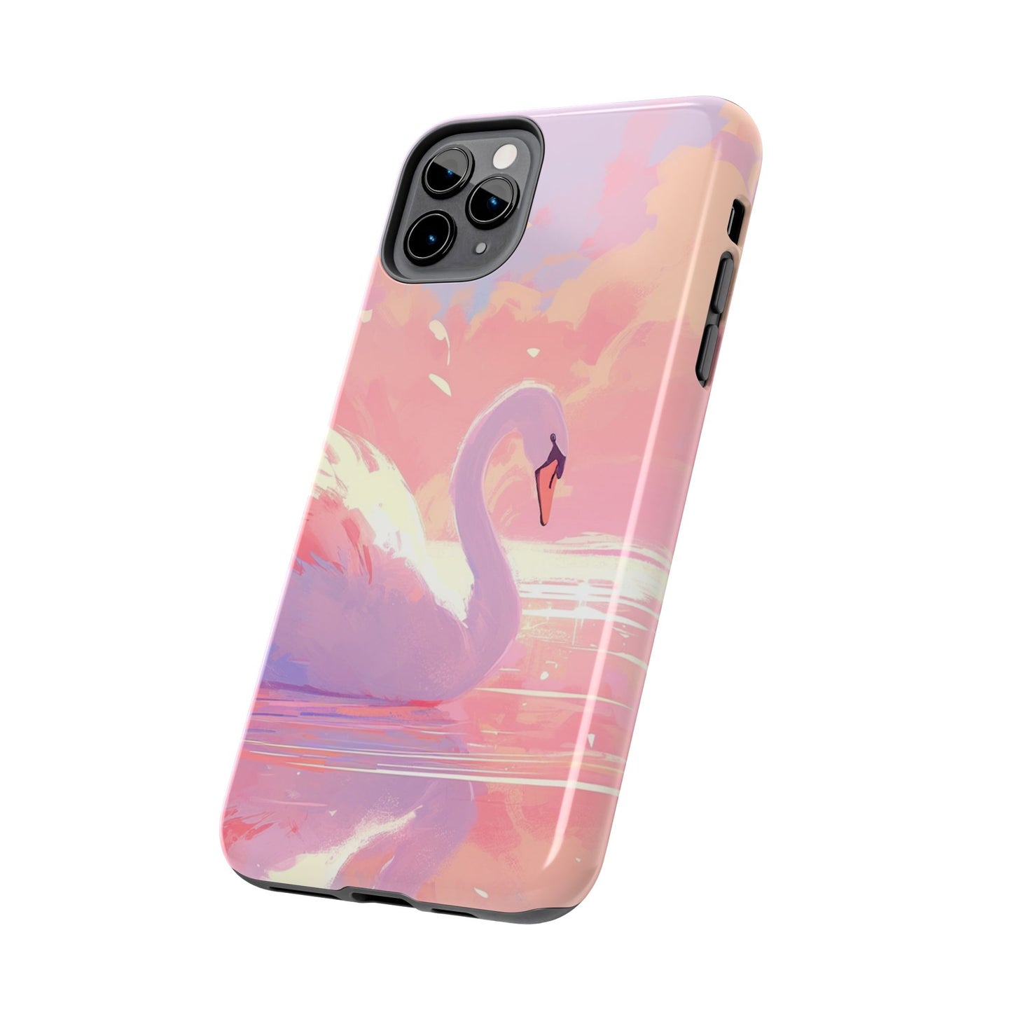 Swan lake phone case perfect kids gift pink swan art dreamy water scene cool animal cover vibrant easy fit colorful swan design smooth reflection unique protector peaceful lake image perfect children's gift vibrant art cover gift for kids easy phone case