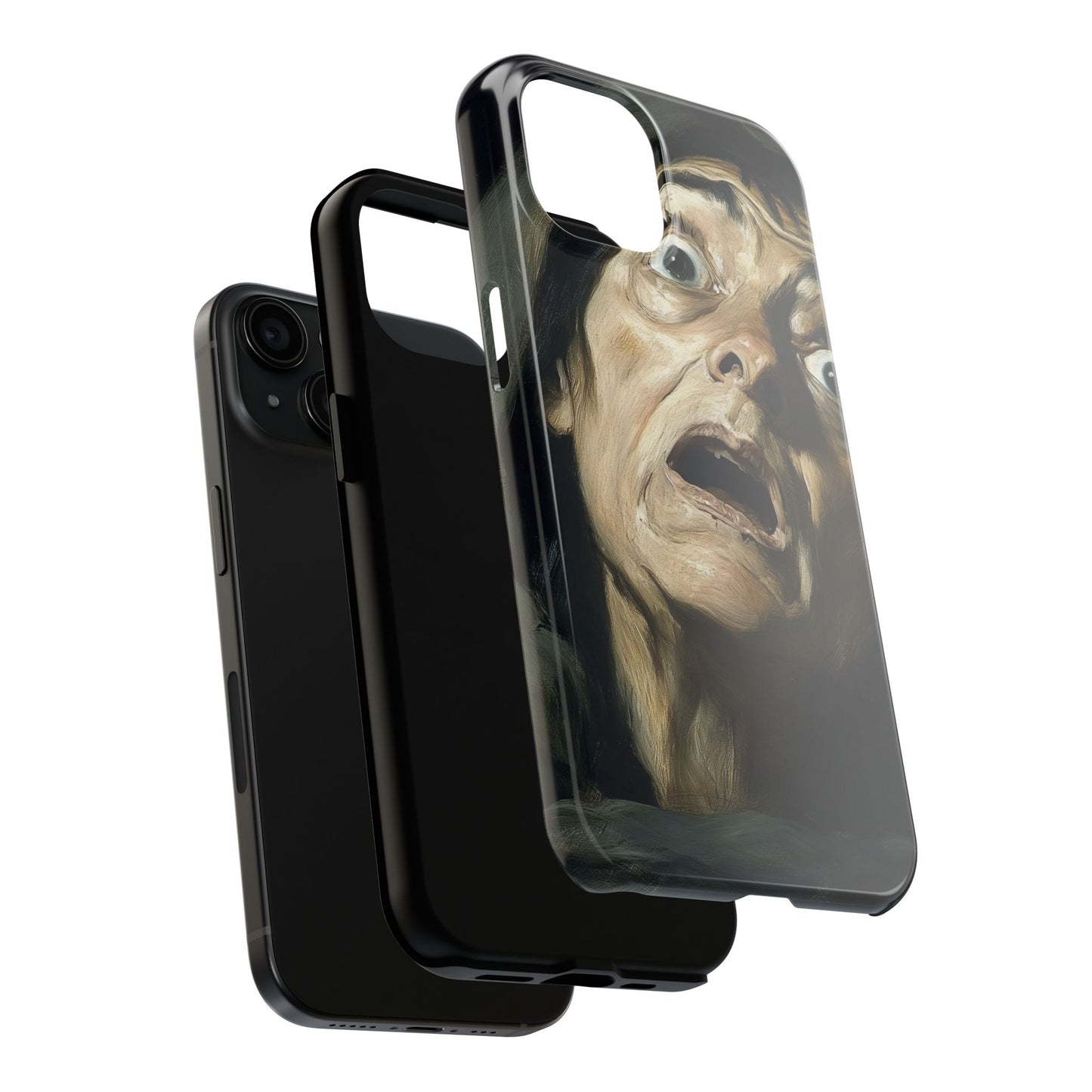 Classic horror expression phone case inspired by Goya art perfect gift for art lovers vivid expressionist design unique fright night cover dramatic face art intense emotional impact great for horror enthusiasts dark aesthetic phone protector