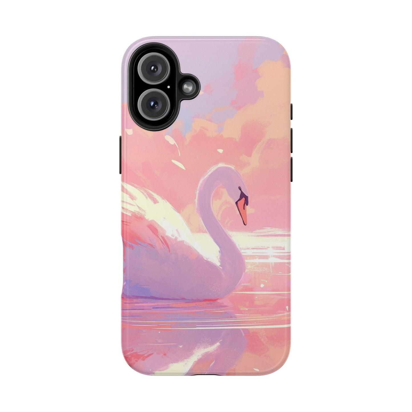 Swan lake phone case perfect kids gift pink swan art dreamy water scene cool animal cover vibrant easy fit colorful swan design smooth reflection unique protector peaceful lake image perfect children's gift vibrant art cover gift for kids easy phone case