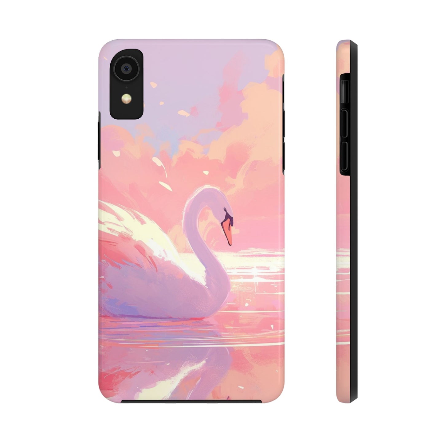 Swan lake phone case perfect kids gift pink swan art dreamy water scene cool animal cover vibrant easy fit colorful swan design smooth reflection unique protector peaceful lake image perfect children's gift vibrant art cover gift for kids easy phone case