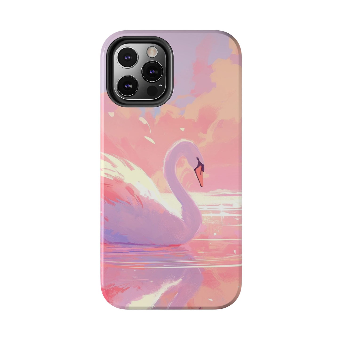 Swan lake phone case perfect kids gift pink swan art dreamy water scene cool animal cover vibrant easy fit colorful swan design smooth reflection unique protector peaceful lake image perfect children's gift vibrant art cover gift for kids easy phone case