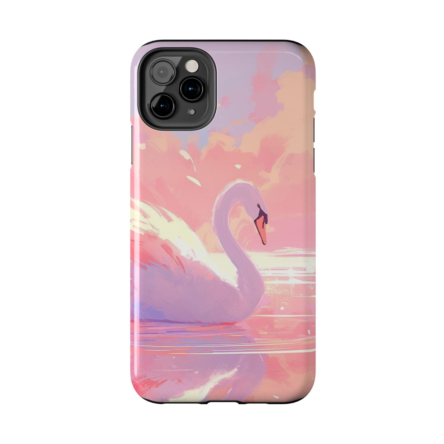 Swan lake phone case perfect kids gift pink swan art dreamy water scene cool animal cover vibrant easy fit colorful swan design smooth reflection unique protector peaceful lake image perfect children's gift vibrant art cover gift for kids easy phone case