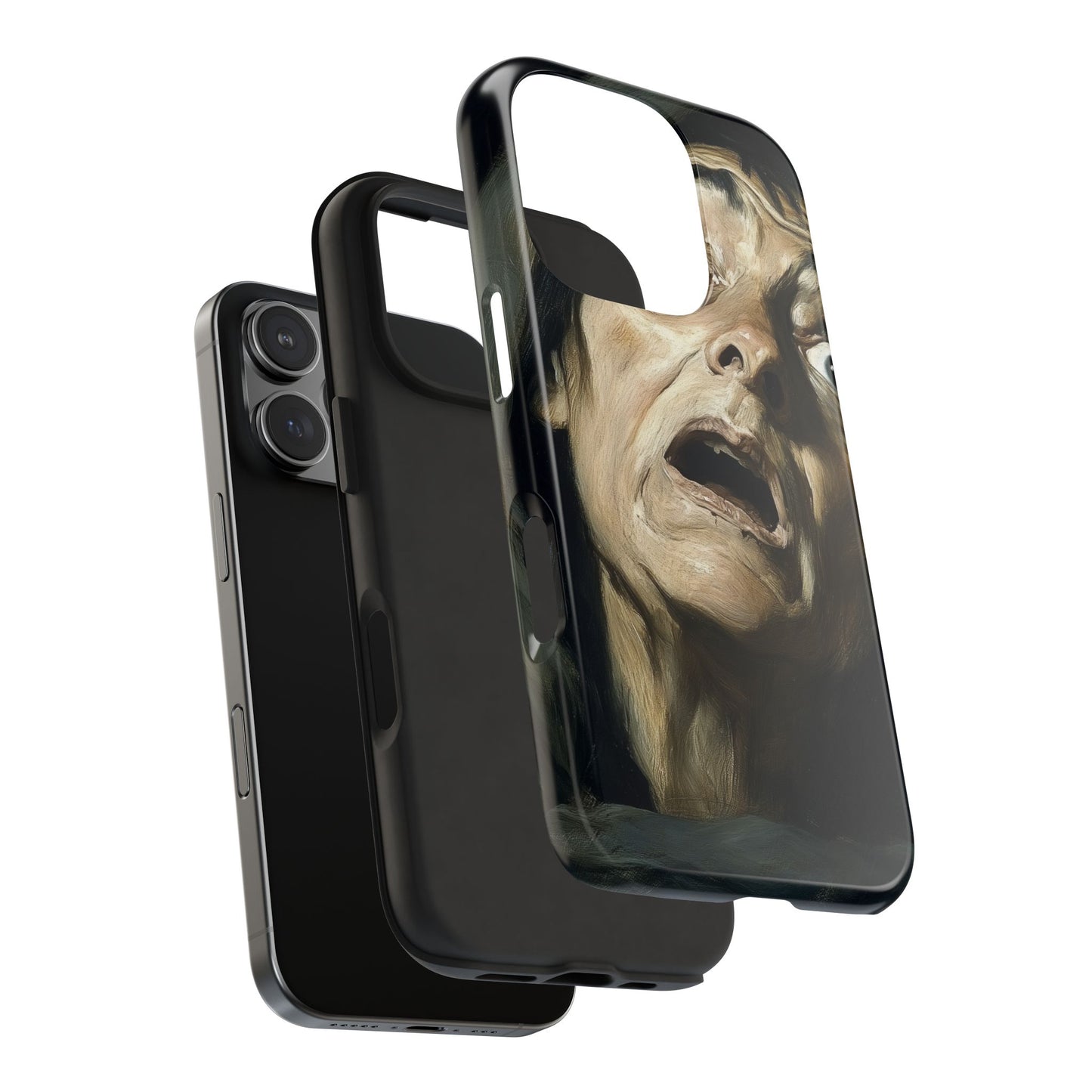 Classic horror expression phone case inspired by Goya art perfect gift for art lovers vivid expressionist design unique fright night cover dramatic face art intense emotional impact great for horror enthusiasts dark aesthetic phone protector