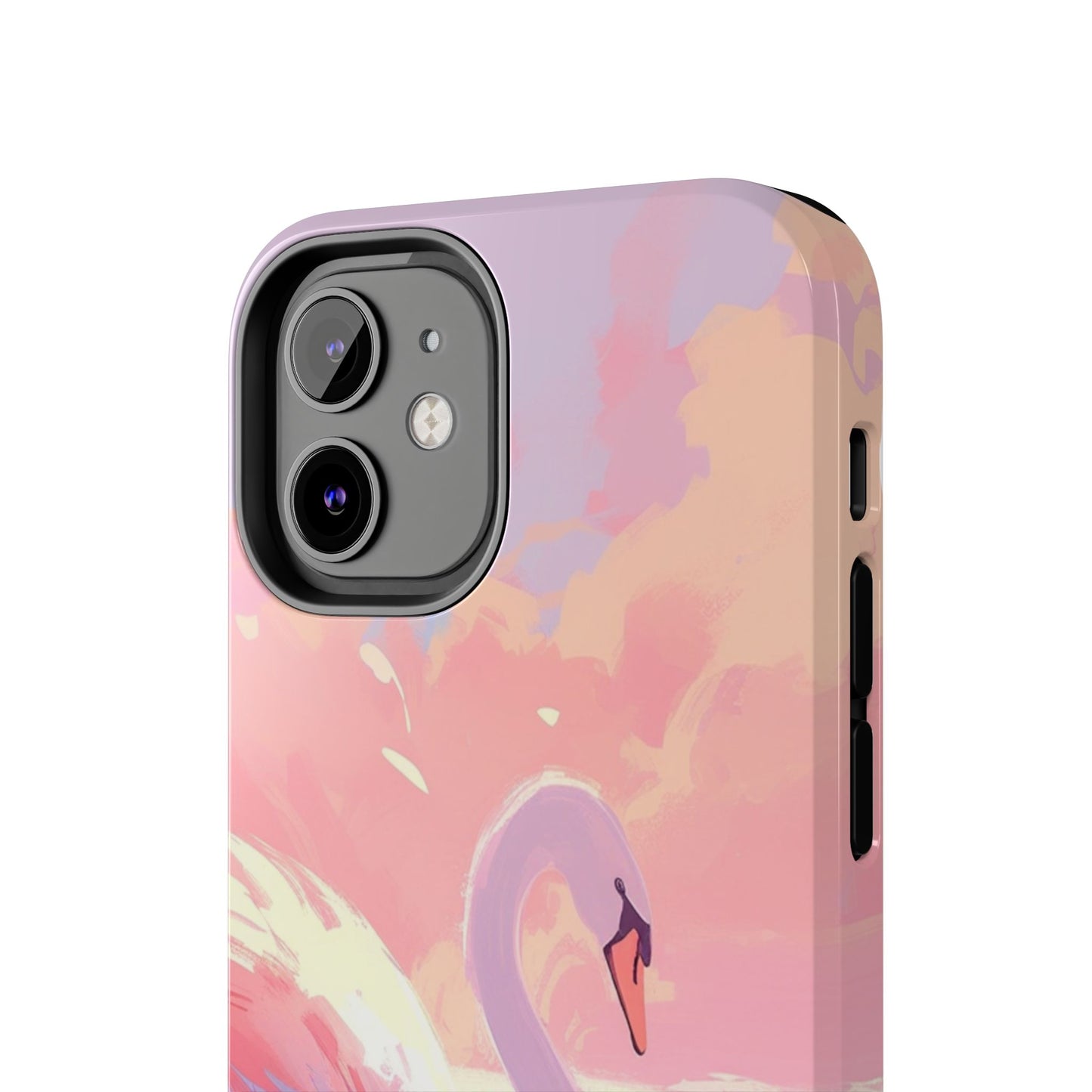 Swan lake phone case perfect kids gift pink swan art dreamy water scene cool animal cover vibrant easy fit colorful swan design smooth reflection unique protector peaceful lake image perfect children's gift vibrant art cover gift for kids easy phone case