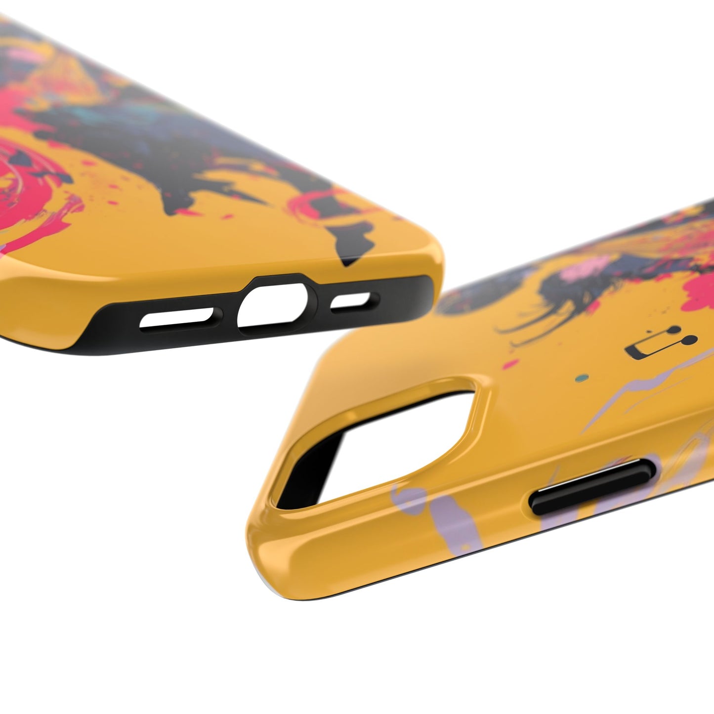 Japan designed music warrior phone case dynamic art perfect kids gift vivid yellow background cool splatter effects anime warrior vibrant musical notes colorful creative phone cover ideal for young music fans