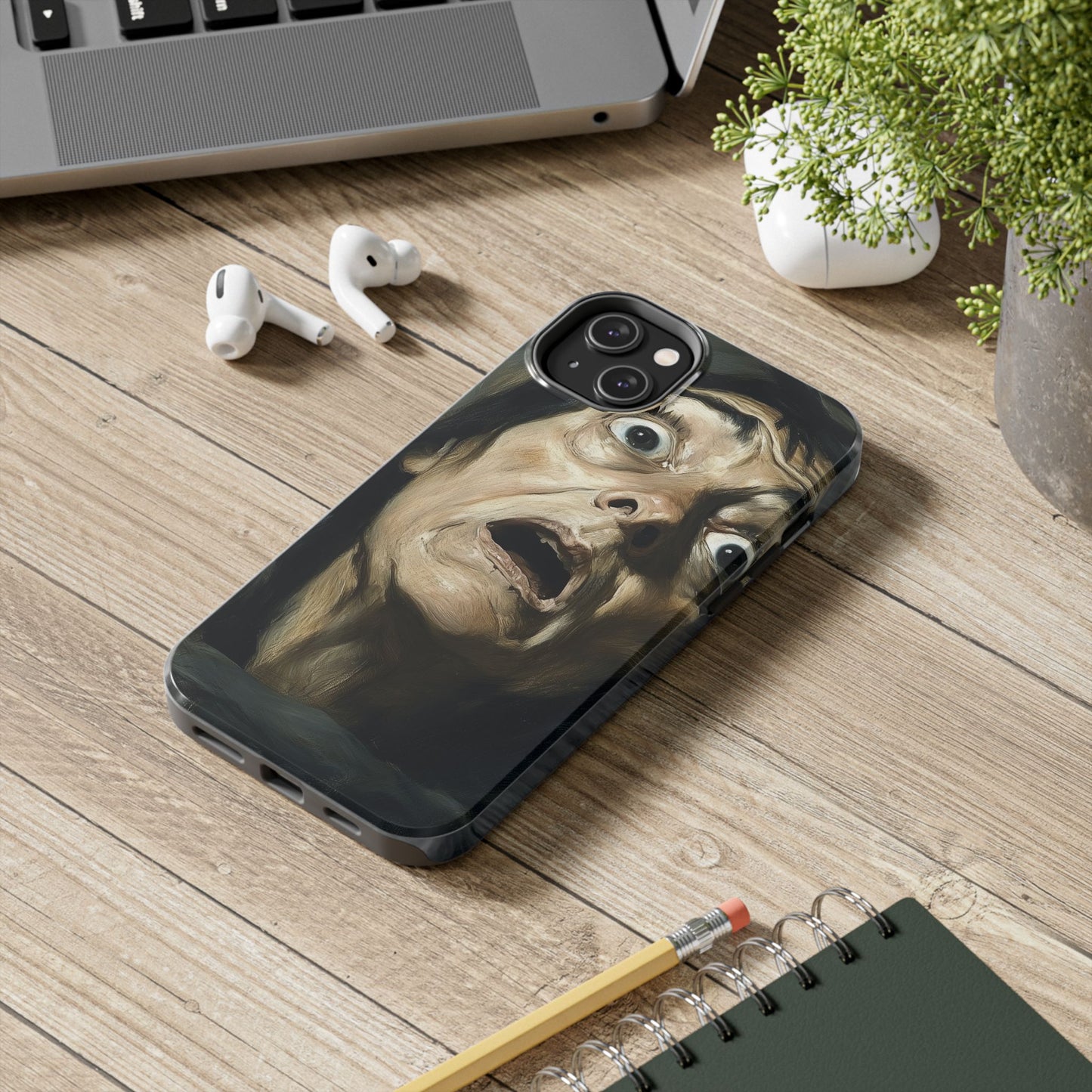 Classic horror expression phone case inspired by Goya art perfect gift for art lovers vivid expressionist design unique fright night cover dramatic face art intense emotional impact great for horror enthusiasts dark aesthetic phone protector