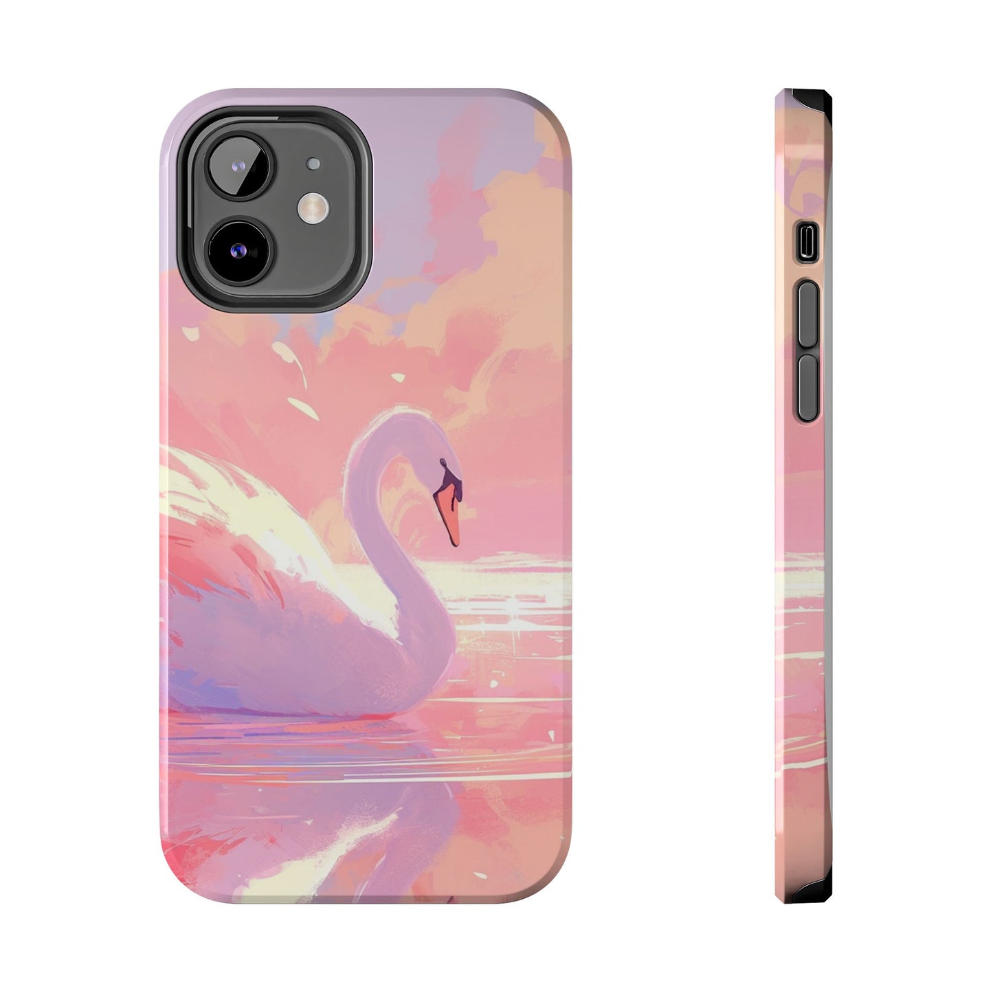 Swan lake phone case perfect kids gift pink swan art dreamy water scene cool animal cover vibrant easy fit colorful swan design smooth reflection unique protector peaceful lake image perfect children's gift vibrant art cover gift for kids easy phone case