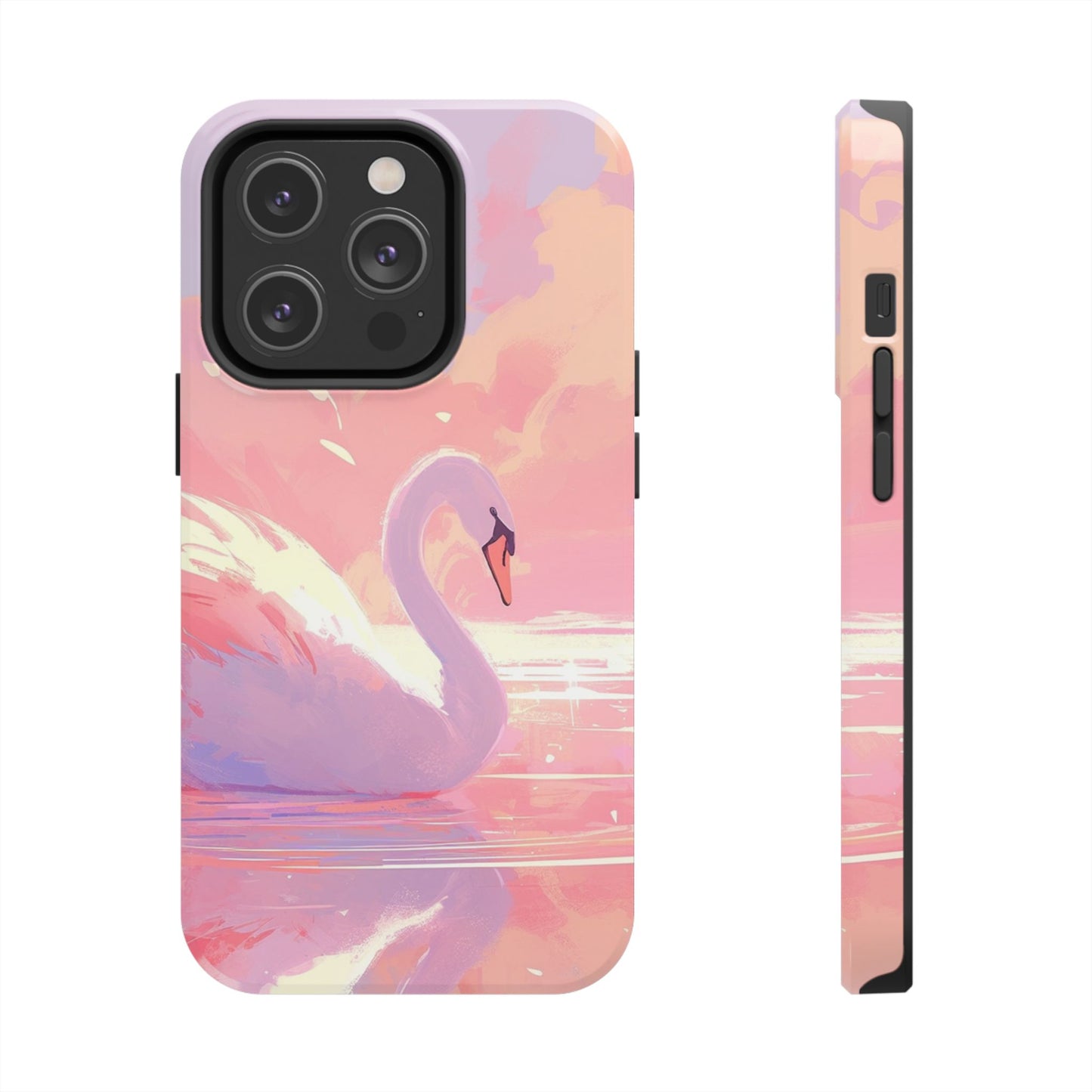 Swan lake phone case perfect kids gift pink swan art dreamy water scene cool animal cover vibrant easy fit colorful swan design smooth reflection unique protector peaceful lake image perfect children's gift vibrant art cover gift for kids easy phone case