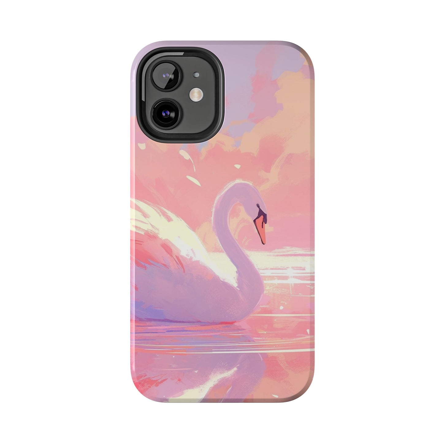 Swan lake phone case perfect kids gift pink swan art dreamy water scene cool animal cover vibrant easy fit colorful swan design smooth reflection unique protector peaceful lake image perfect children's gift vibrant art cover gift for kids easy phone case