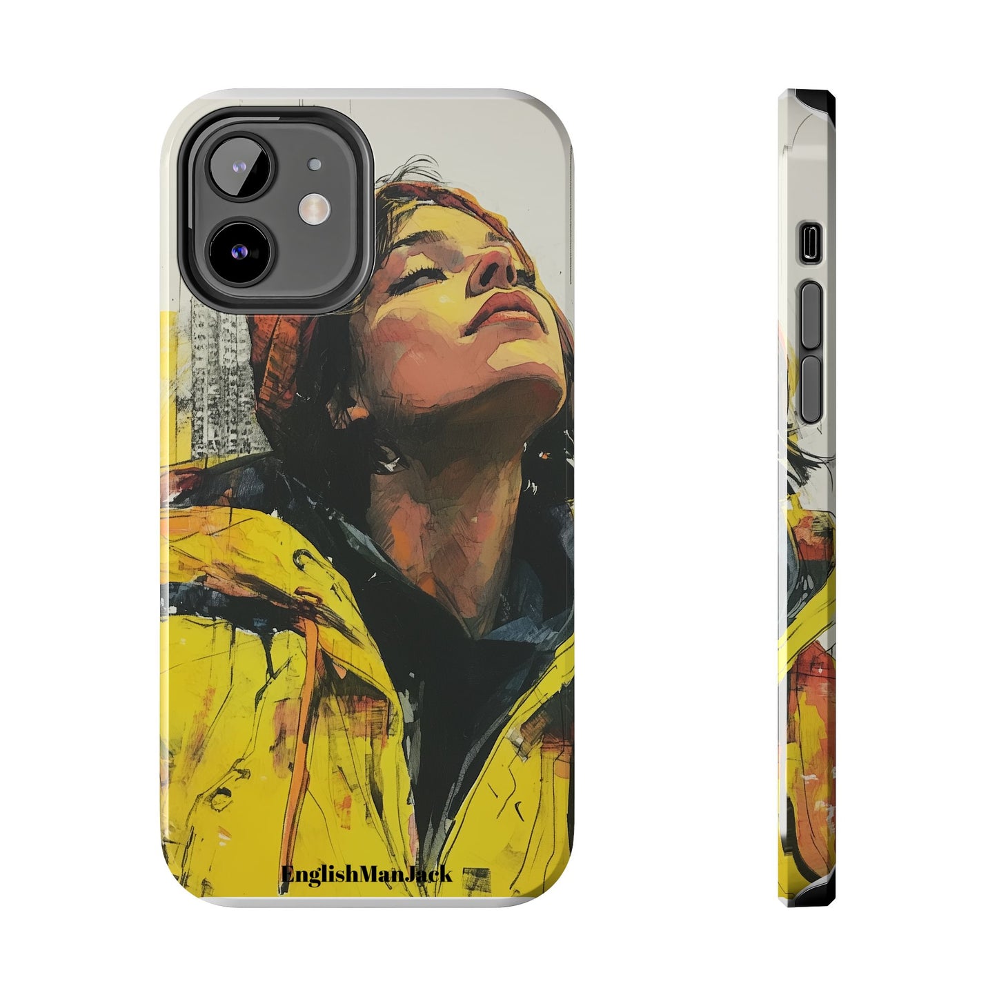 Urban style phone case young dreamer design perfect youth gift vibrant yellow jacket artistic city background inspirational street art cover modern urban explorer great for young adults trendy city life phone case emotional portrait cover