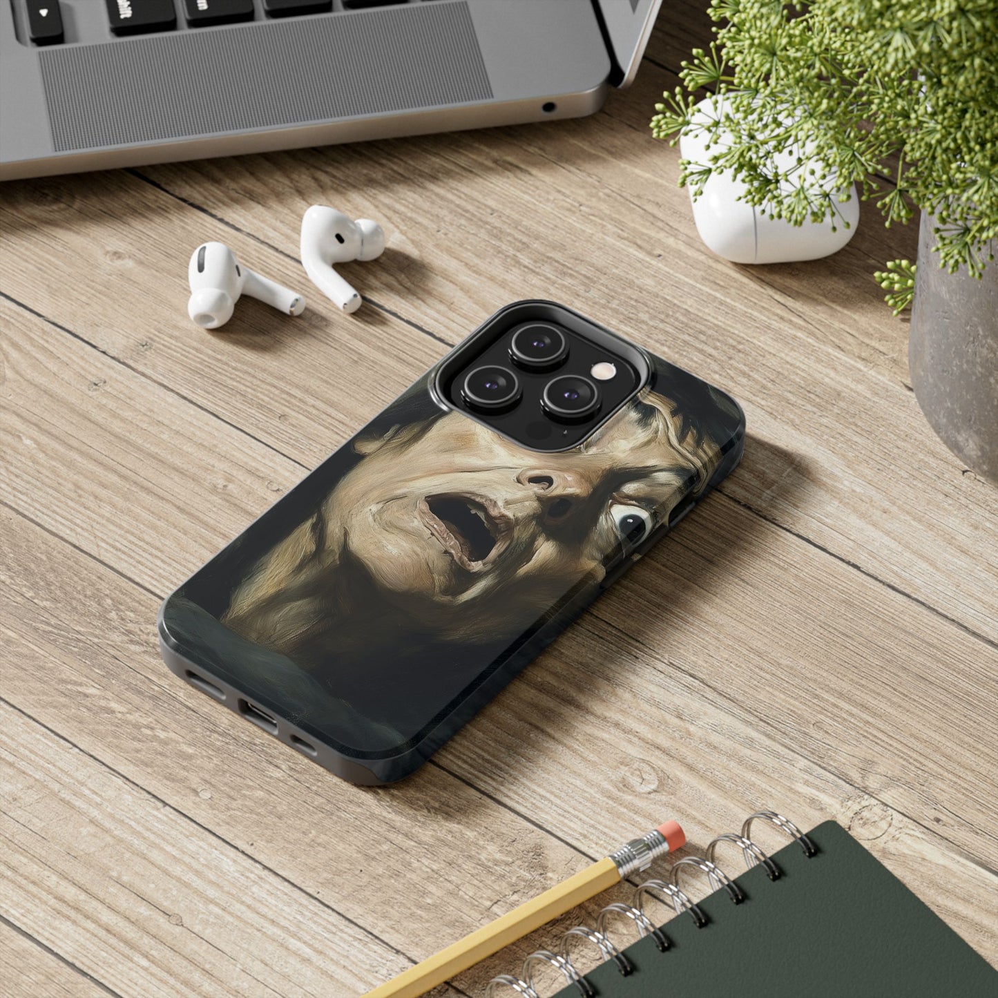 Classic horror expression phone case inspired by Goya art perfect gift for art lovers vivid expressionist design unique fright night cover dramatic face art intense emotional impact great for horror enthusiasts dark aesthetic phone protector