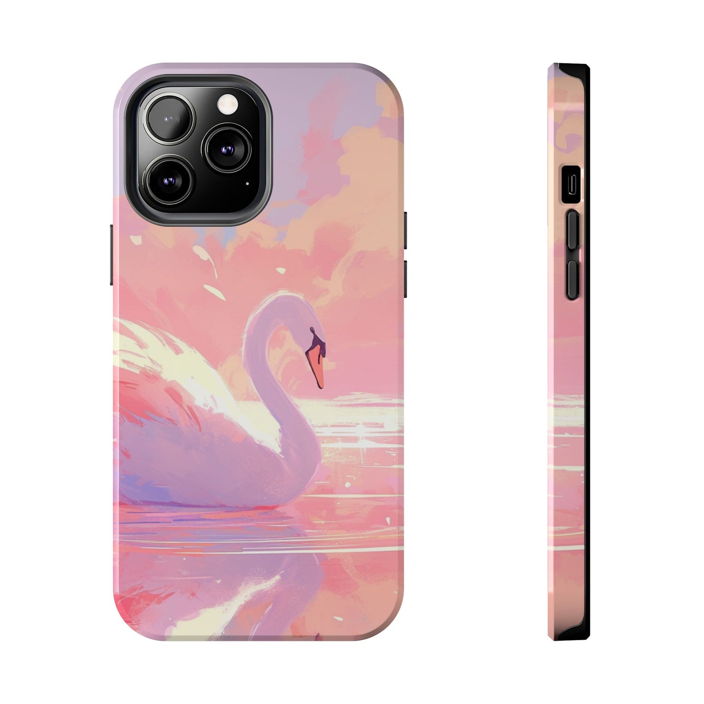 Swan lake phone case perfect kids gift pink swan art dreamy water scene cool animal cover vibrant easy fit colorful swan design smooth reflection unique protector peaceful lake image perfect children's gift vibrant art cover gift for kids easy phone case