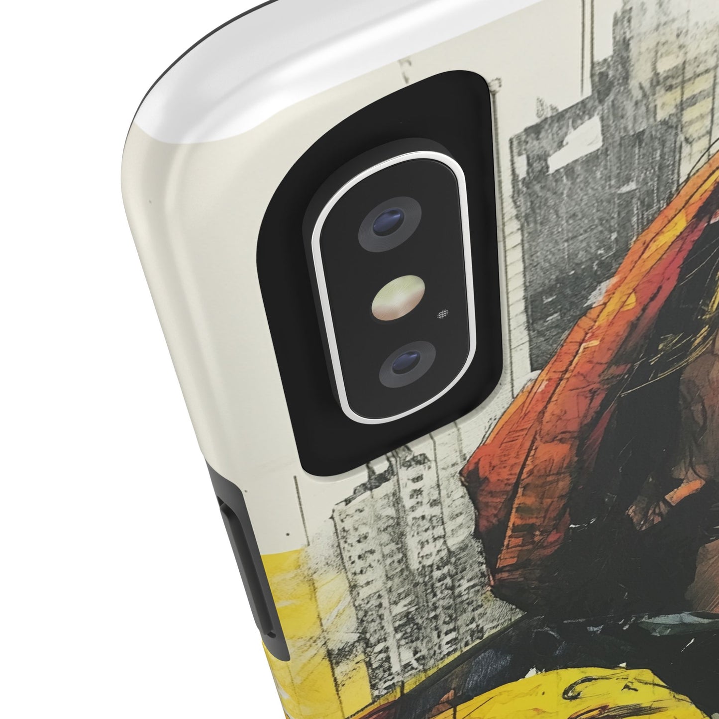 Urban style phone case young dreamer design perfect youth gift vibrant yellow jacket artistic city background inspirational street art cover modern urban explorer great for young adults trendy city life phone case emotional portrait cover