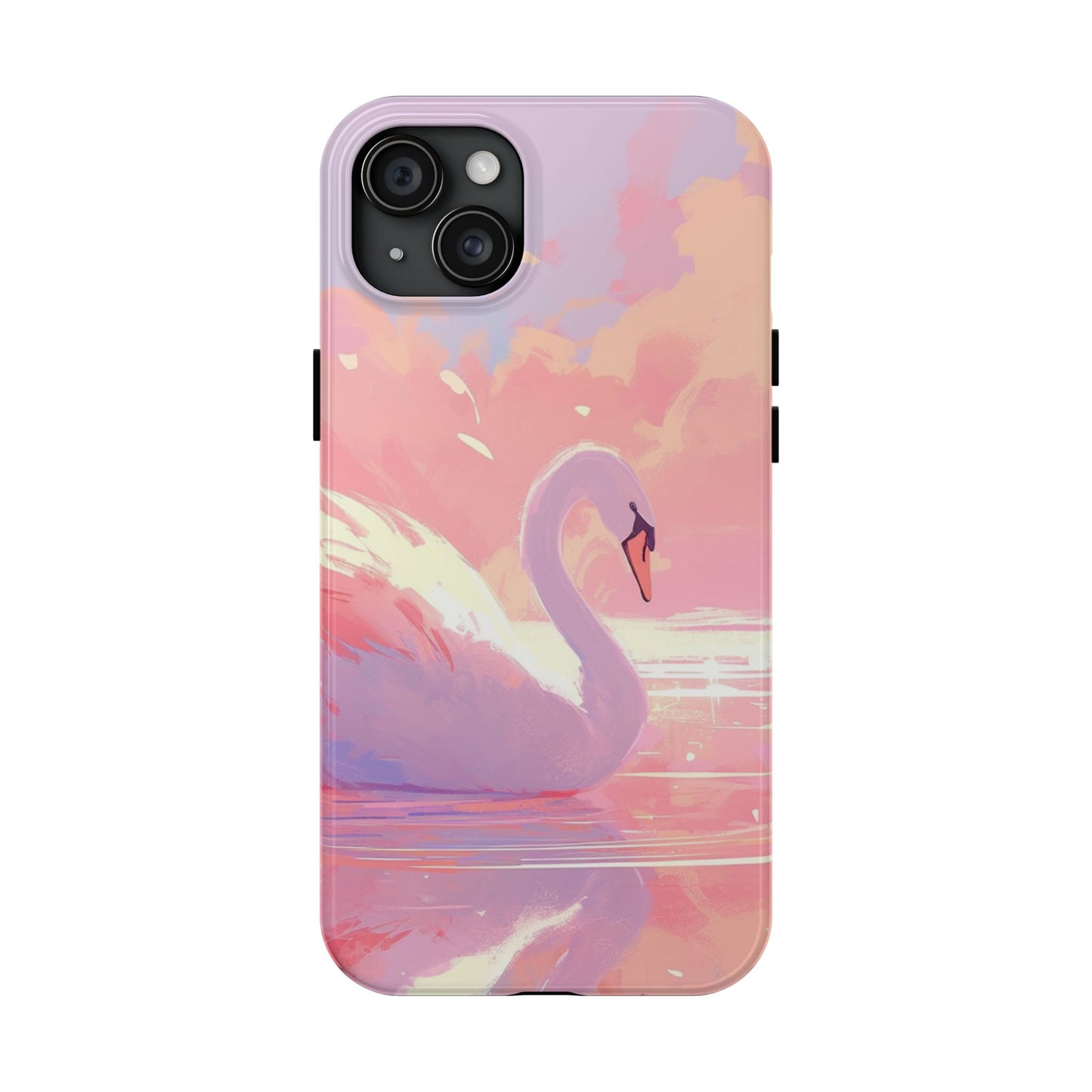 Swan lake phone case perfect kids gift pink swan art dreamy water scene cool animal cover vibrant easy fit colorful swan design smooth reflection unique protector peaceful lake image perfect children's gift vibrant art cover gift for kids easy phone case