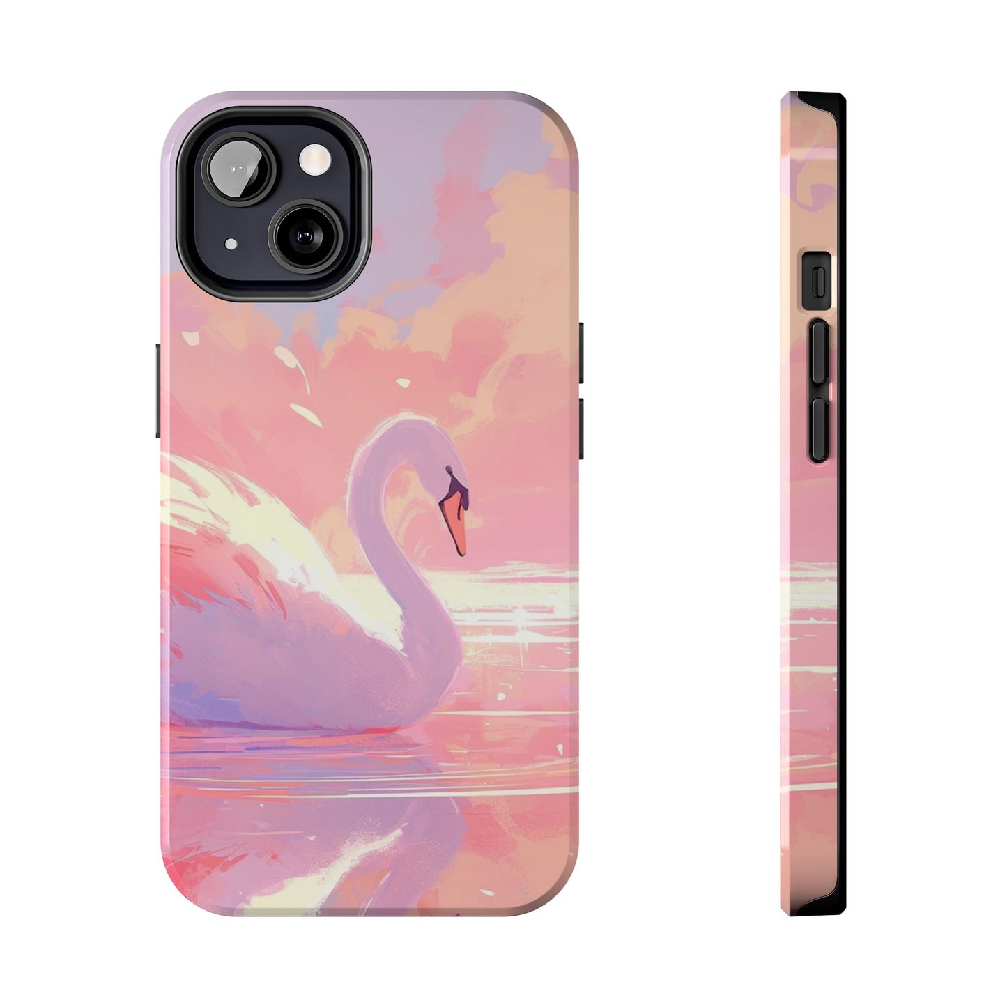 Swan lake phone case perfect kids gift pink swan art dreamy water scene cool animal cover vibrant easy fit colorful swan design smooth reflection unique protector peaceful lake image perfect children's gift vibrant art cover gift for kids easy phone case