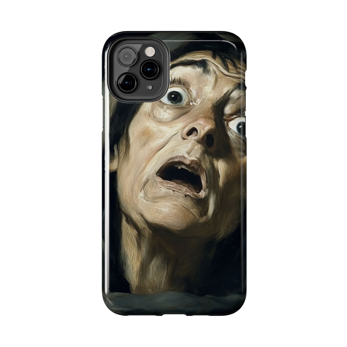 Classic horror expression phone case inspired by Goya art perfect gift for art lovers vivid expressionist design unique fright night cover dramatic face art intense emotional impact great for horror enthusiasts dark aesthetic phone protector