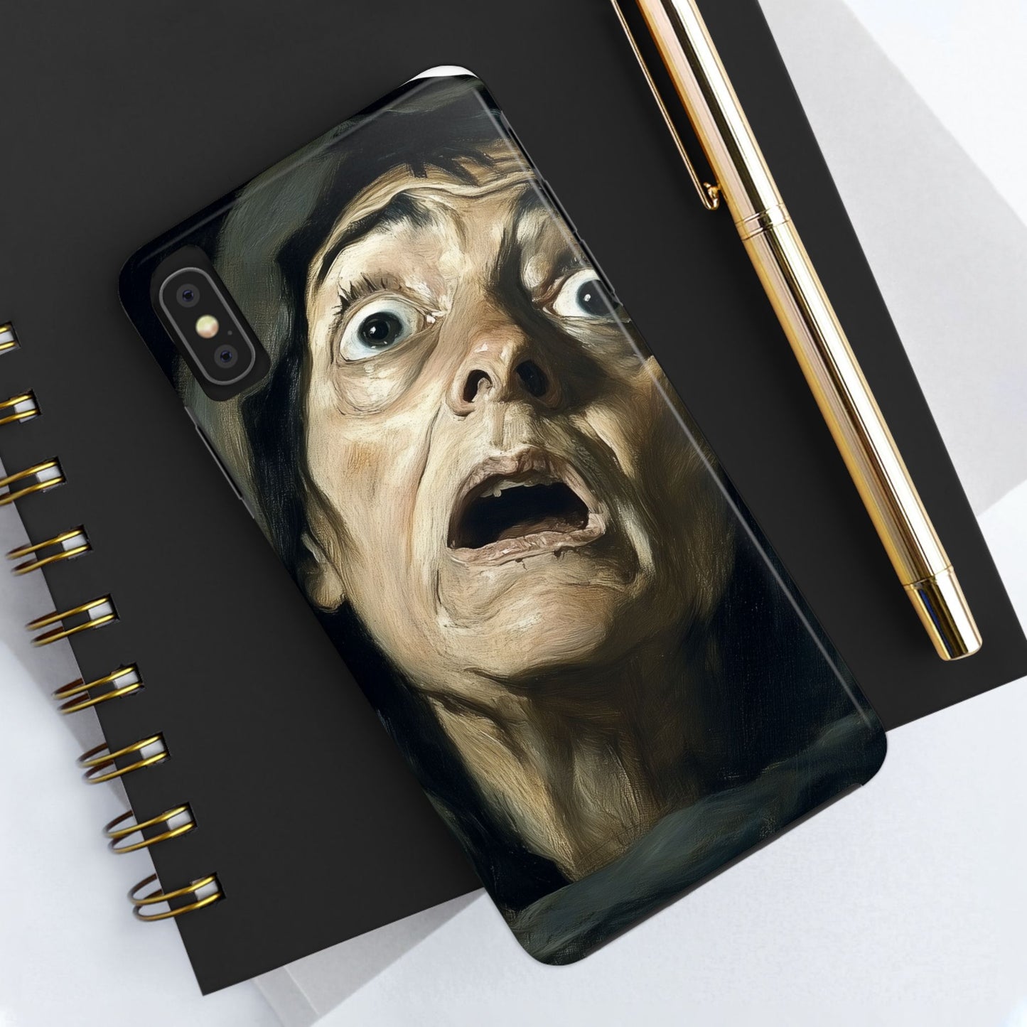 Classic horror expression phone case inspired by Goya art perfect gift for art lovers vivid expressionist design unique fright night cover dramatic face art intense emotional impact great for horror enthusiasts dark aesthetic phone protector