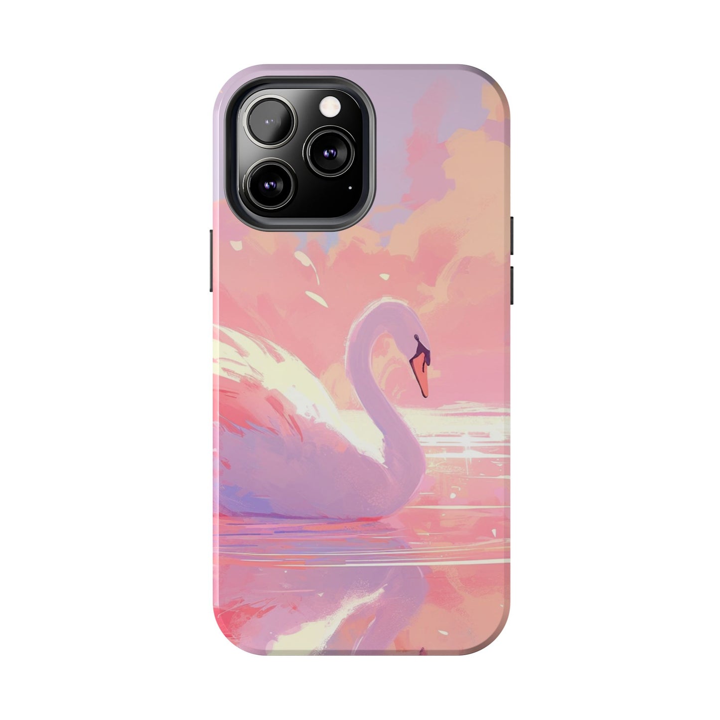 Swan lake phone case perfect kids gift pink swan art dreamy water scene cool animal cover vibrant easy fit colorful swan design smooth reflection unique protector peaceful lake image perfect children's gift vibrant art cover gift for kids easy phone case