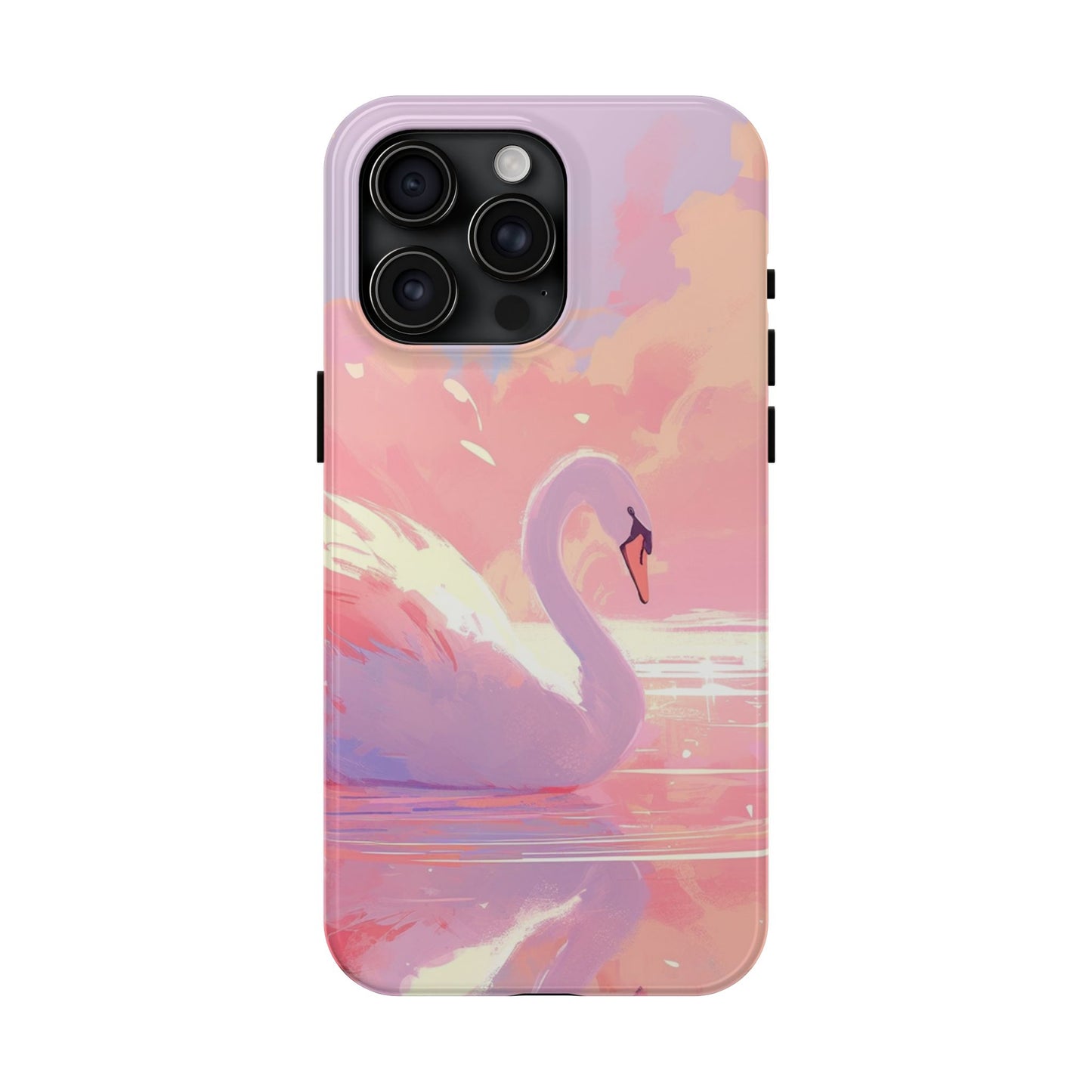 Swan lake phone case perfect kids gift pink swan art dreamy water scene cool animal cover vibrant easy fit colorful swan design smooth reflection unique protector peaceful lake image perfect children's gift vibrant art cover gift for kids easy phone case