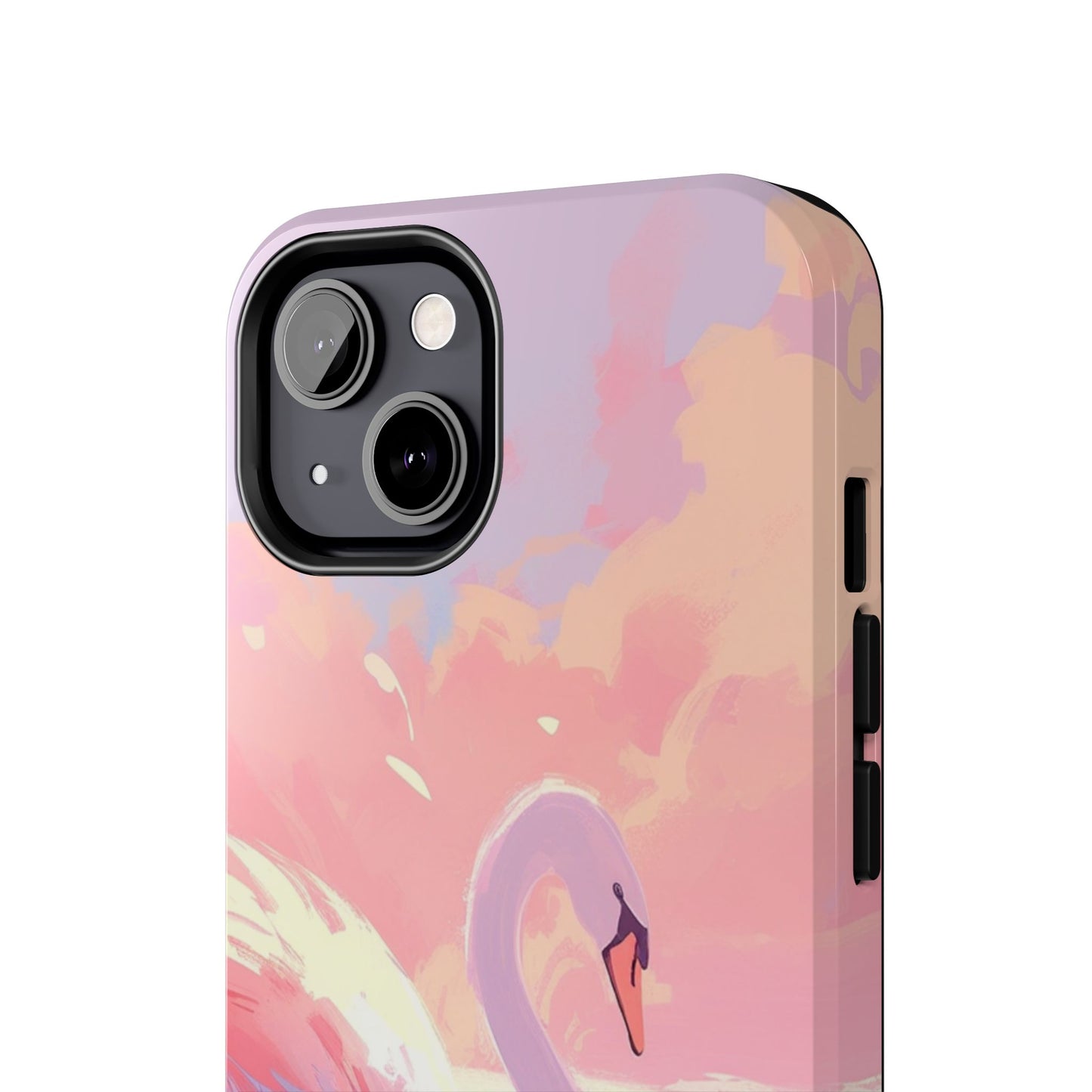 Swan lake phone case perfect kids gift pink swan art dreamy water scene cool animal cover vibrant easy fit colorful swan design smooth reflection unique protector peaceful lake image perfect children's gift vibrant art cover gift for kids easy phone case