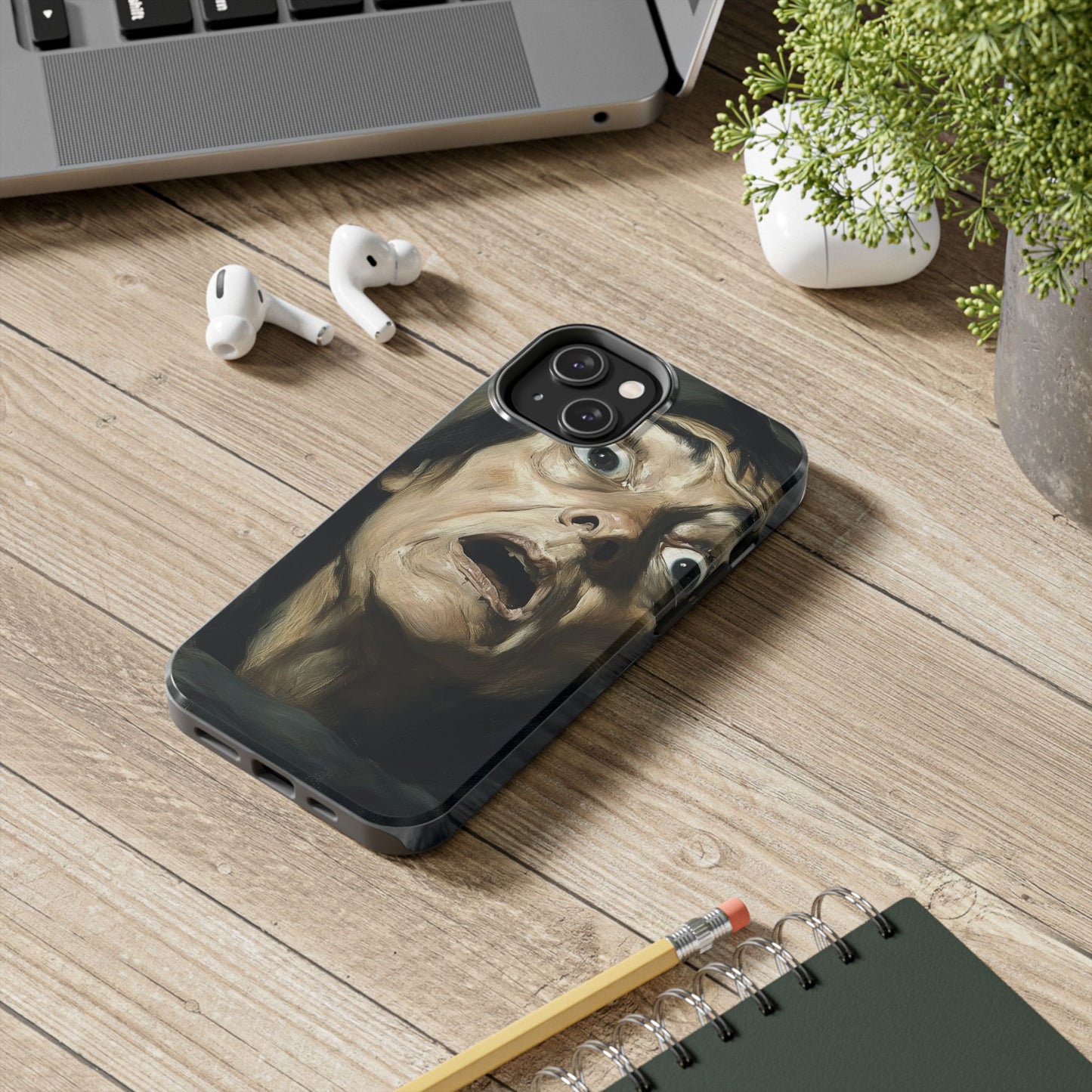 Classic horror expression phone case inspired by Goya art perfect gift for art lovers vivid expressionist design unique fright night cover dramatic face art intense emotional impact great for horror enthusiasts dark aesthetic phone protector